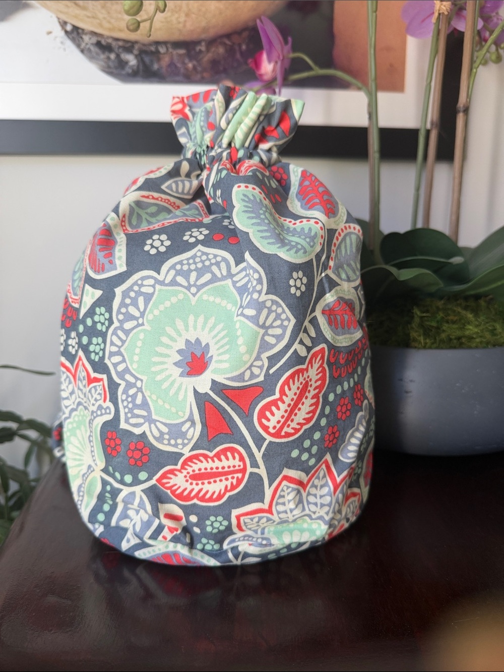 Vera Bradley Floral Drawstring Toiletry Travel Bag - Gray, Mint & Red
